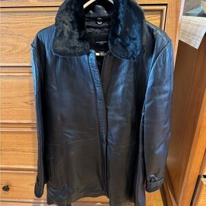 Colebrook Leather Jacket with Faux Fur Collar Size L